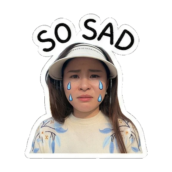 女子流泪表情“SO SAD” Visor Girl's Daily Moods sticker for expressive chats and social replies.