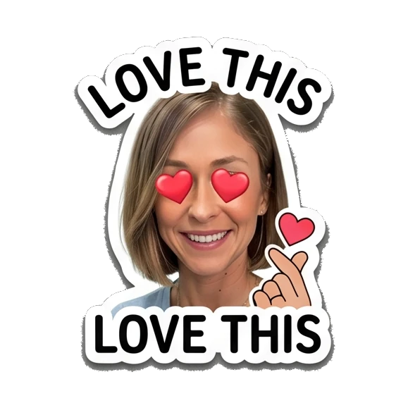 Woman with heart eyes making a finger heart with Love This text Daily Life of a Modern Woman sticker for expressive chats and social replies.