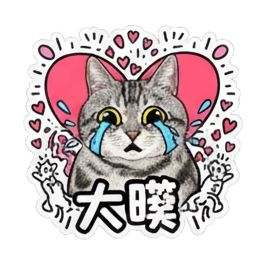Cat crying with sad expression and text 大哭 Keith Haring Style Cat Expressions sticker for expressive chats and social replies.