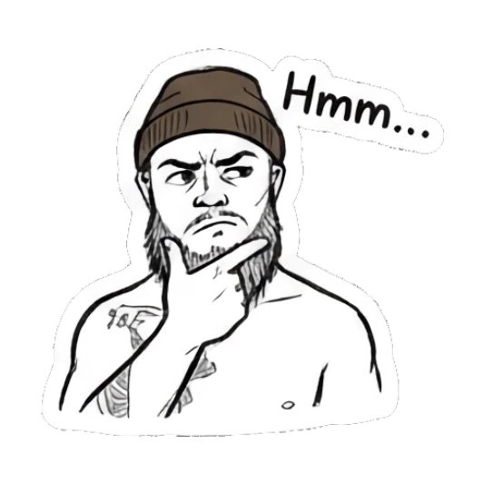 Bearded man thinking with a hand on his chin Bearded Guy Moods sticker for expressive chats and social replies.