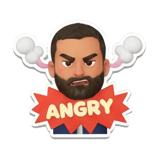 胡子大叔愤怒咆哮，头顶冒烟，带有ANGRY文字 Bearded Man Daily Expressions sticker for expressive chats and social replies.