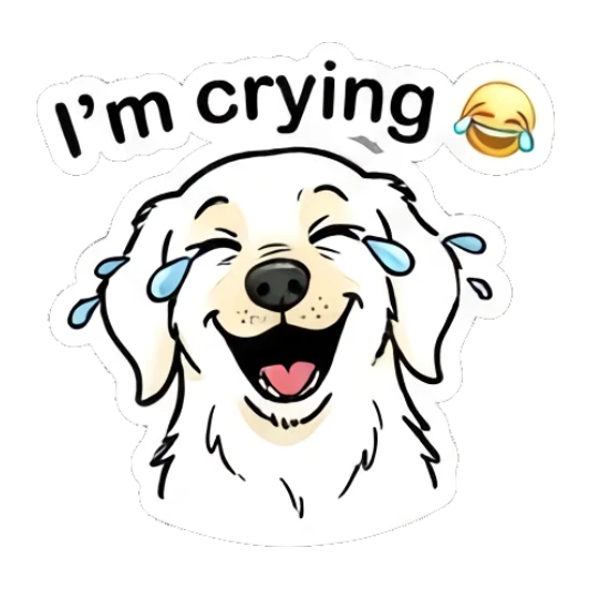 Laughing golden retriever crying tears of joy with text 'I'm crying' Golden Retriever Daily Vibes sticker for expressive chats and social replies.