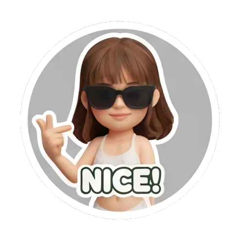 Girl wearing sunglasses and posing with Nice text Cute 3D Girl Daily Life sticker for expressive chats and social replies.