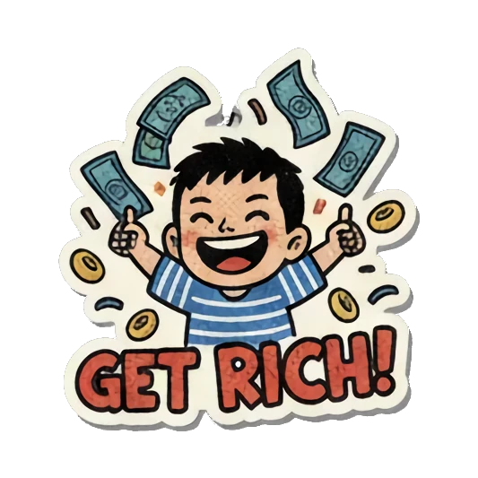 卡通男孩祝贺发财 Joyful New Year Boy sticker for expressive chats and social replies.