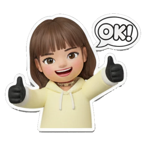 Cute girl giving thumbs up with OK speech bubble Cute 3D Girl Daily Life sticker for expressive chats and social replies.