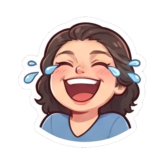 Young woman laughing heartily with tears of joy Cheerful Brunette Daily Life sticker for expressive chats and social replies.