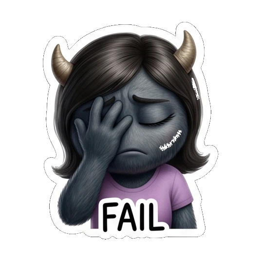Female monster facepalming in disappointment, labeled FAIL Furry Monster Family Life sticker for expressive chats and social replies.