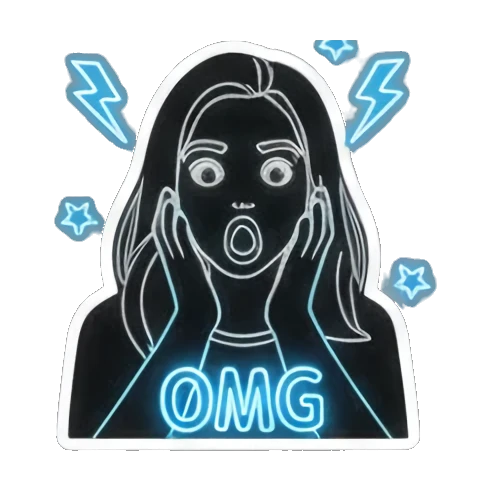 光影女孩惊讶OMG Neon Glow Girl sticker for expressive chats and social replies.