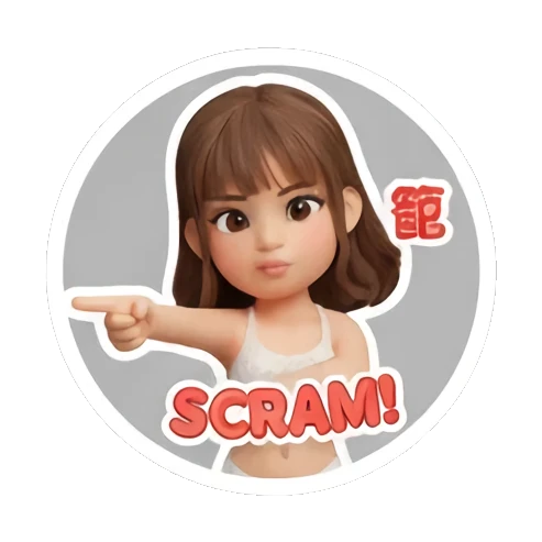 Girl pointing finger aggressively with Scram text Cute 3D Girl Daily Life sticker for expressive chats and social replies.