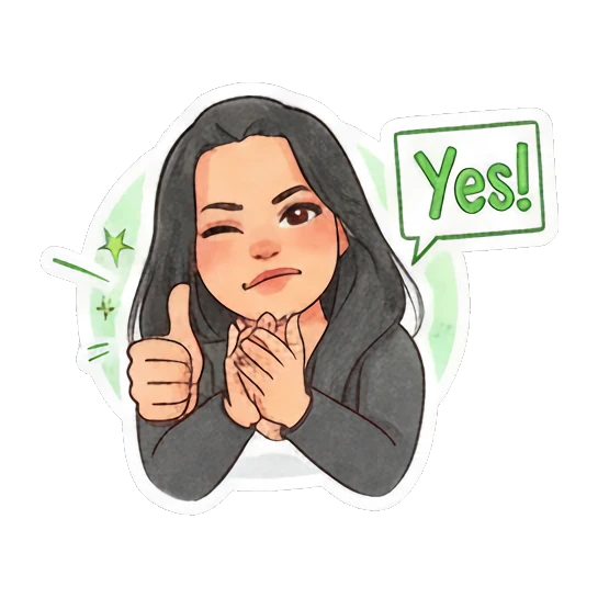 Young woman giving a thumbs up with 'Yes!' text. Modern Girl Daily Expressions sticker for expressive chats and social replies.