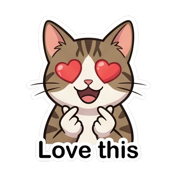 Tabby cat with heart eyes making a finger heart gesture Tabby Cat Daily Adventures sticker for expressive chats and social replies.