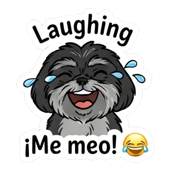 Shih Tzu laughing with tears of joy and text Laughing Little Shih Tzu Moods sticker for expressive chats and social replies.
