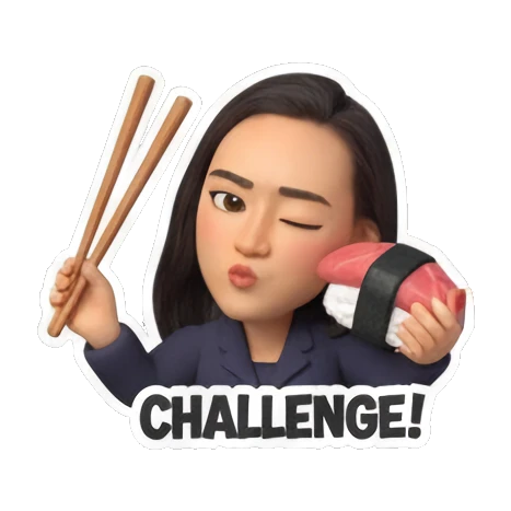 Girl holding chopsticks with challenge expression Sushi Lover Girl sticker for expressive chats and social replies.