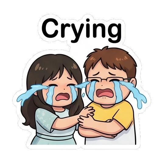 Couple crying with blue tears streaming down faces Sweet Couple Daily Life sticker for expressive chats and social replies.
