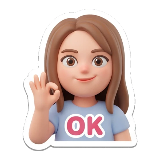 Girl making an OK hand gesture with a smile Cute 3D Girl Expressions sticker for expressive chats and social replies.