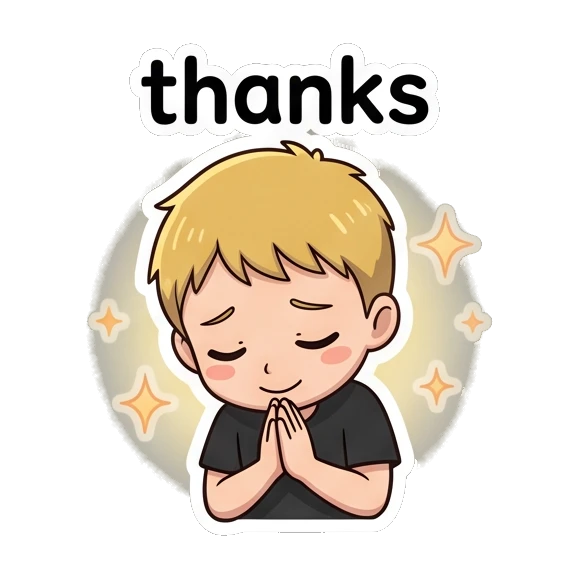 Blonde boy saying thanks with hands pressed together and sparkling aura Blonde Boy Daily Expressions sticker for expressive chats and social replies.