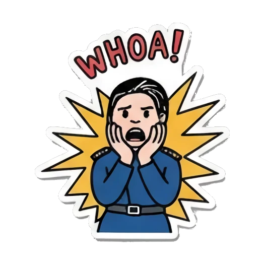 Gasping in shock, exclaiming 'WHOA!' Officer's Daily Moods sticker for expressive chats and social replies.