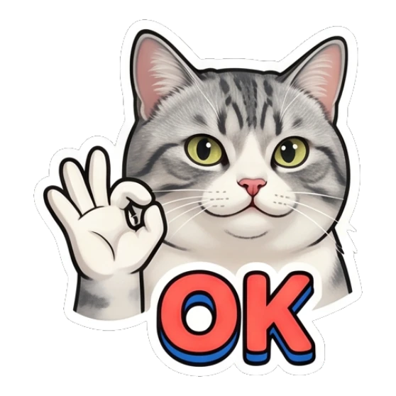 Grey tabby cat making an OK gesture with text OK Expressive Tabby Cat sticker for expressive chats and social replies.