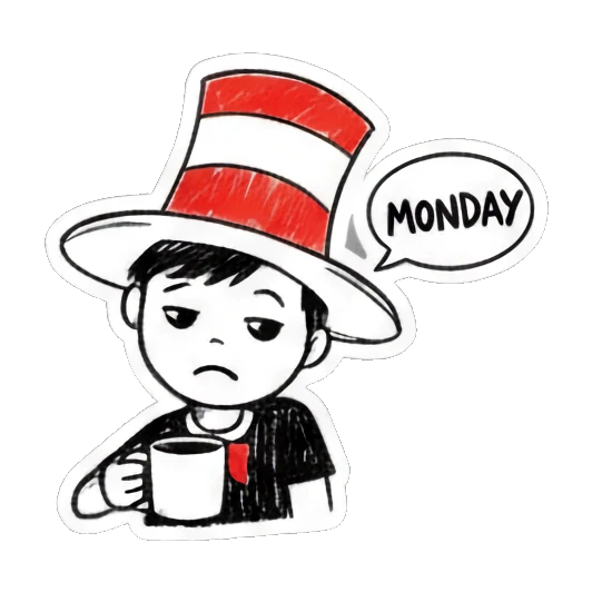 男孩喝咖啡表情MONDAY Doodle Hat Boy sticker for expressive chats and social replies.