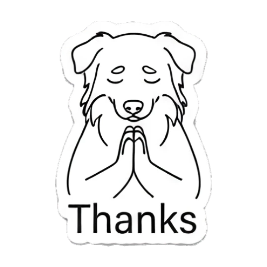 Dog with paws together in a thankful prayer pose Indie Line Art Doggy sticker for expressive chats and social replies.