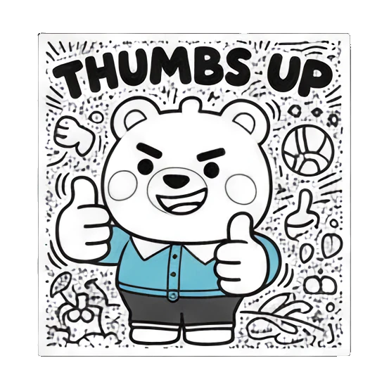 Bear giving double thumbs up with THUMBS UP text Doodle Bear Summer Vibes sticker for expressive chats and social replies.