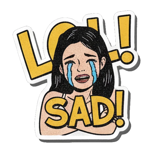 Girl crying loudly, text LOL! Retro Comic Girl Expressions sticker for expressive chats and social replies.