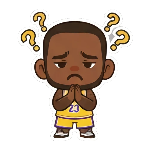 Chibi athlete looking confused with question marks King of the Court sticker for expressive chats and social replies.