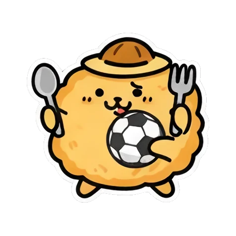 Eating with fork and spoon, holding soccer ball Fluffy Hat Creature Stickers sticker for expressive chats and social replies.