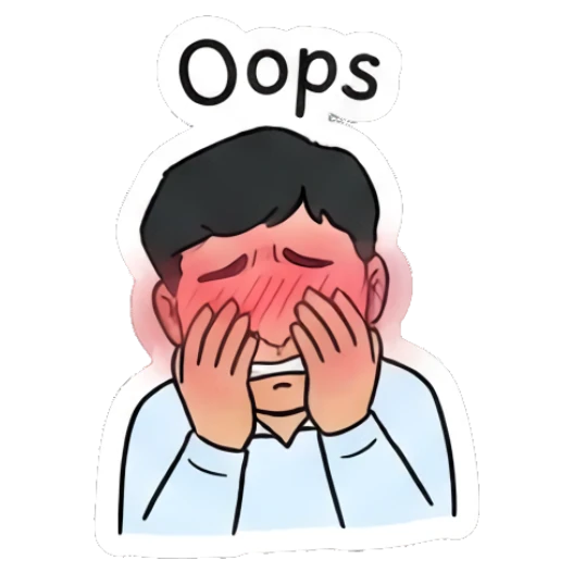 Man blushing and covering face with 'Oops' text Office Guy Daily Vibes sticker for expressive chats and social replies.
