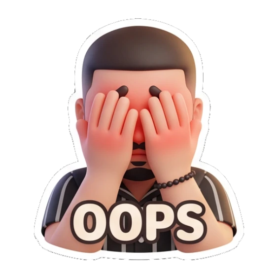 Bearded man covering face with hands in embarrassment and 'OOPS' text. Modern Bearded Guy sticker for expressive chats and social replies.