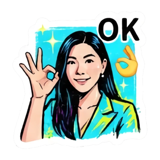 Stylish girl making an OK hand gesture with a confident smile. Vibrant Urban Girl Expressions sticker for expressive chats and social replies.