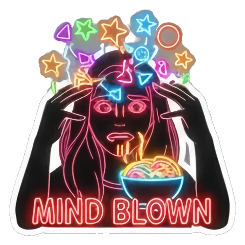 线条女孩思考MIND BLOWN Neon Glow Girl sticker for expressive chats and social replies.
