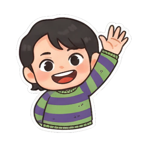 萌娃挥手打招呼 Striped Kid's Daily Moods sticker for expressive chats and social replies.