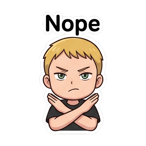 Blonde boy saying nope with arms crossed in a firm gesture Blonde Boy Daily Expressions sticker for expressive chats and social replies.