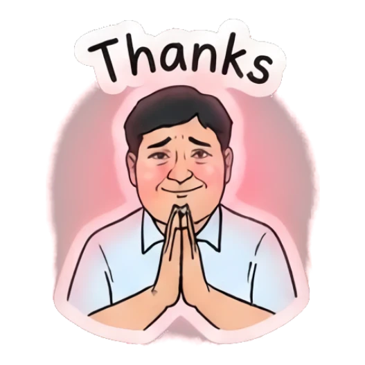 Man praying with 'Thanks' text and glowing aura Office Guy Daily Vibes sticker for expressive chats and social replies.