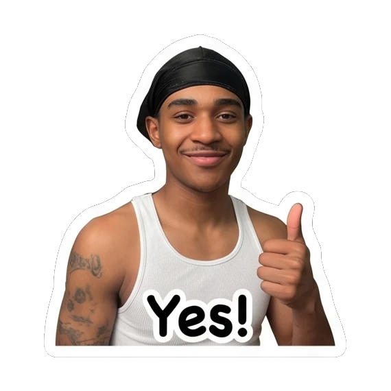 Young man giving a thumbs up with text Yes!. Daily Vibes of a Durag Guy sticker for expressive chats and social replies.