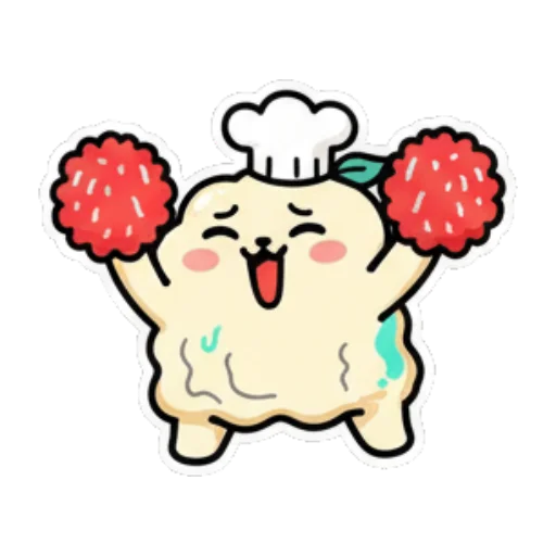 Excited chef with pom-poms. Cute Chef Dumpling sticker for expressive chats and social replies.