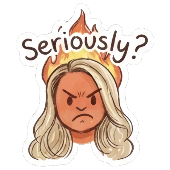 Angry blonde girl with fire above her head Charming Blonde Doodle Girl sticker for expressive chats and social replies.