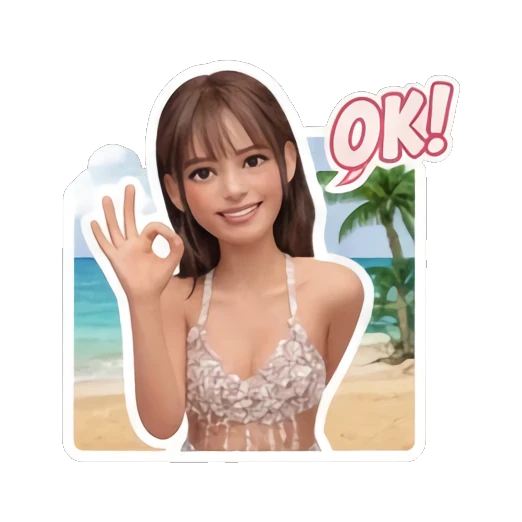 Girl making OK gesture with happy expression and OK text Summer Beach Girl Vibes sticker for expressive chats and social replies.