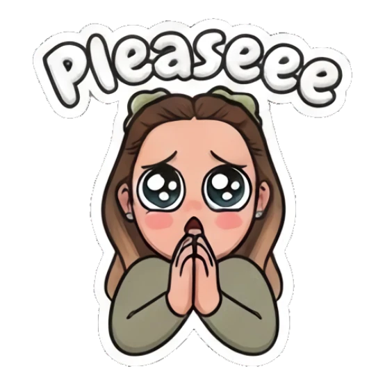 Girl with glasses begging with puppy eyes, text Pleaseee My Daily Moods sticker for expressive chats and social replies.