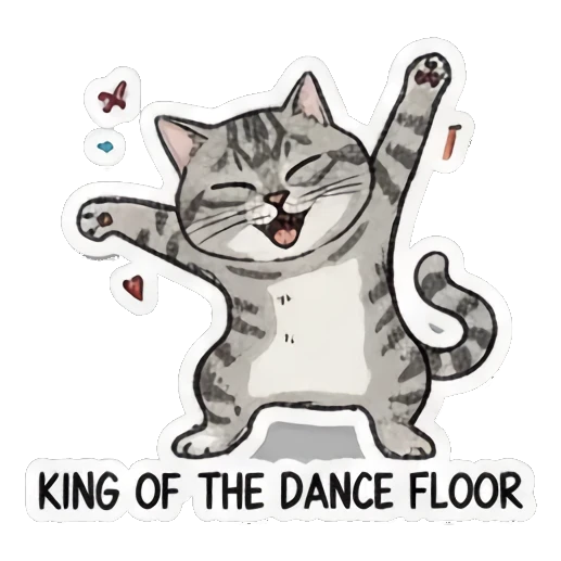 cat with embedded text caption Dancing Tabby Vibes sticker for expressive chats and social replies.