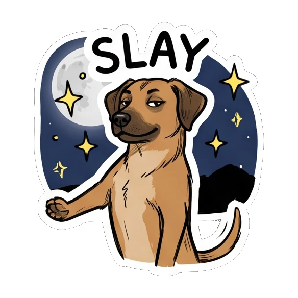 Brown dog posing confidently with a slay attitude. Brown Dog Daily Moods sticker for expressive chats and social replies.