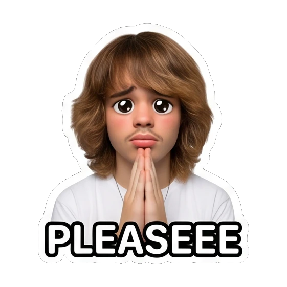 Teen boy begging with hands together, text PLEASEEE Teen Boy Daily Vibes sticker for expressive chats and social replies.