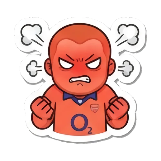 Red-bearded man fuming with steam coming out of ears. Red-Bearded Football Fan sticker for expressive chats and social replies.