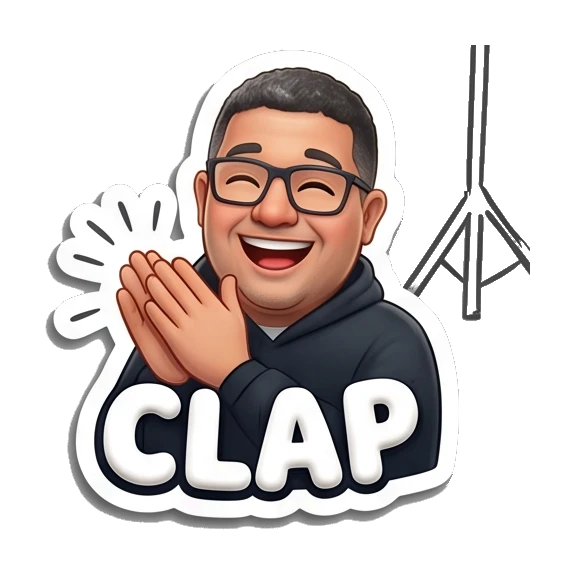 Man with glasses praying or pleading with text PLEASEEE. Tech Guy Daily Vibes sticker for expressive chats and social replies.