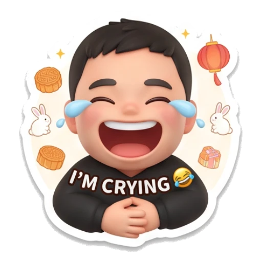 Boy laughing and crying with text I'M CRYING Mid-Autumn Boy Expressions sticker for expressive chats and social replies.