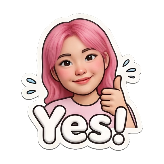 Positive girl giving a thumbs up with a yes gesture. Pink Hair Girl Daily Vibes sticker for expressive chats and social replies.