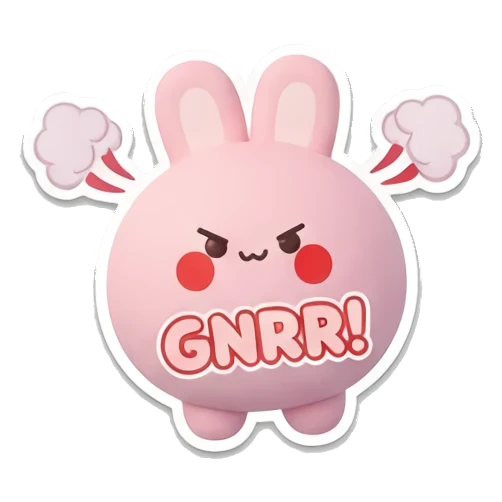 Pink bunny looking angry with steam and GNRR text. Pink Bunny Daily Moods sticker for expressive chats and social replies.