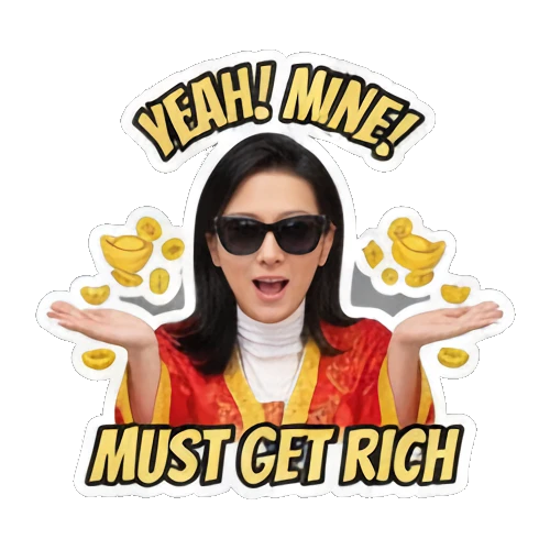 戴墨镜展示财富 Wealthy Lady Fortune sticker for expressive chats and social replies.