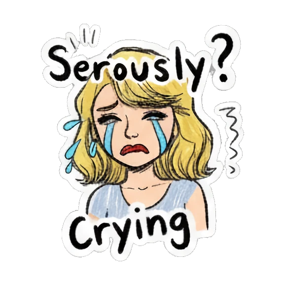 Blonde girl crying with text Seriously Crying Blonde Girl Doodle Diary sticker for expressive chats and social replies.